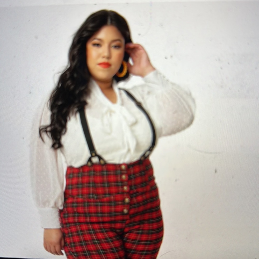 Unique Vintage Black Plaid and Red Suspenders